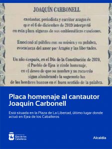 Lee más sobre el artículo Una placa en homenaje a Joaquín Carbonell reconoce al artista y recuerda su última visita a Ejea de los Caballeros