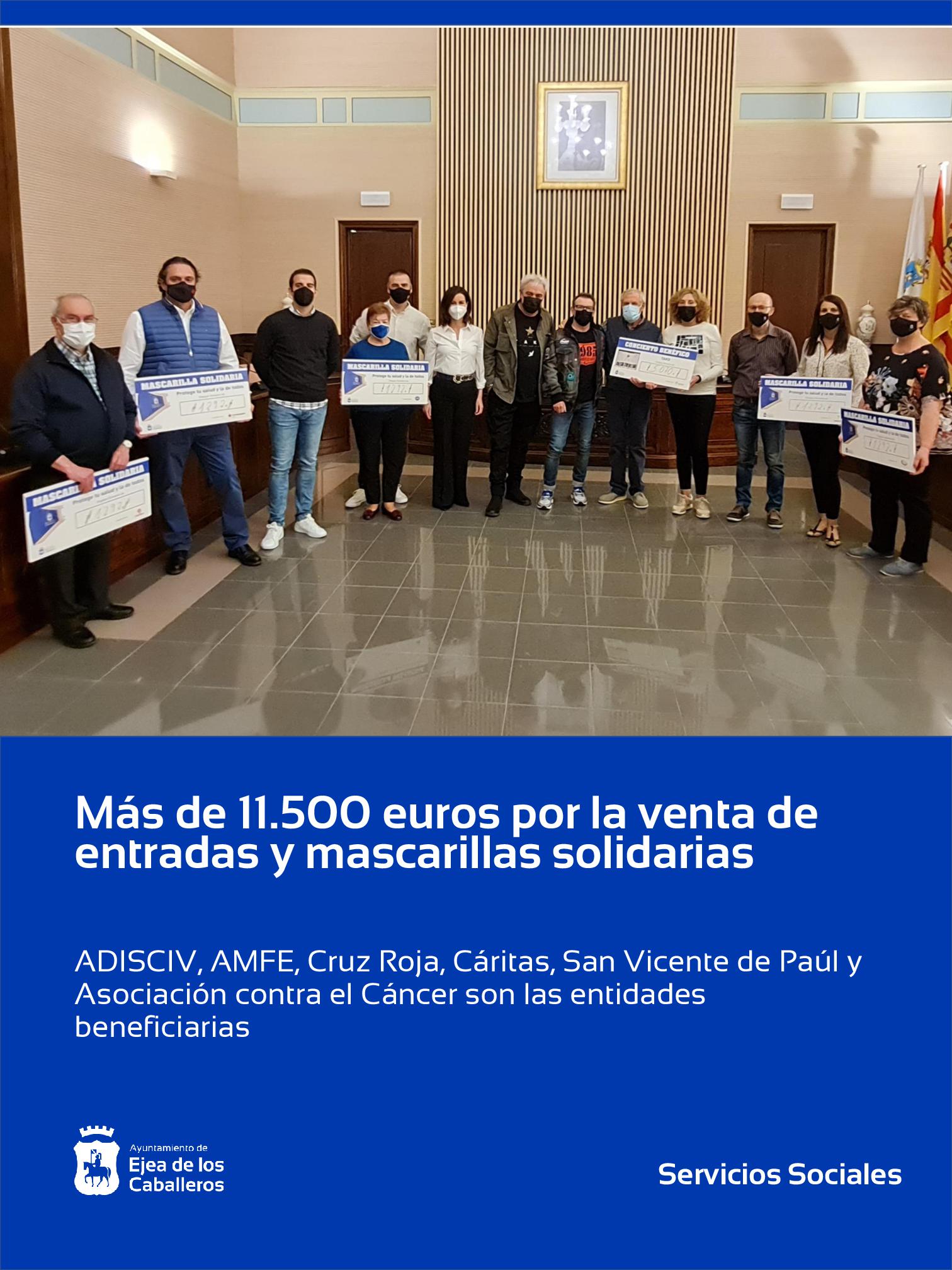 En este momento estás viendo Las entidades sociales de Ejea de los Caballeros reciben 11.530 euros del Ayuntamiento por la venta de mascarillas y entradas solidarias