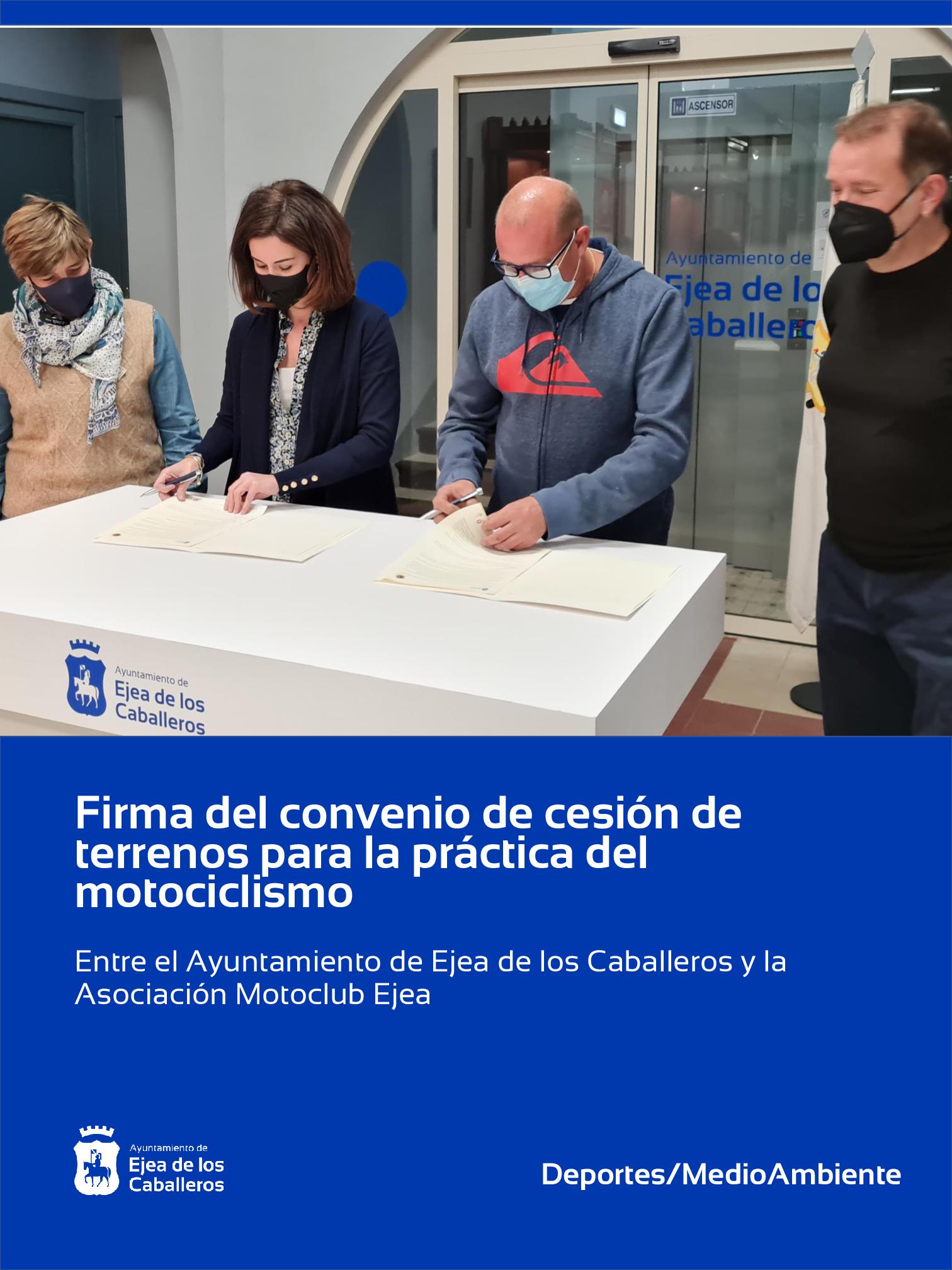 En este momento estás viendo El Ayuntamiento de Ejea firma con la Asociación Motoclub Ejea el convenio de cesión de terrenos para la prática del motociclismo