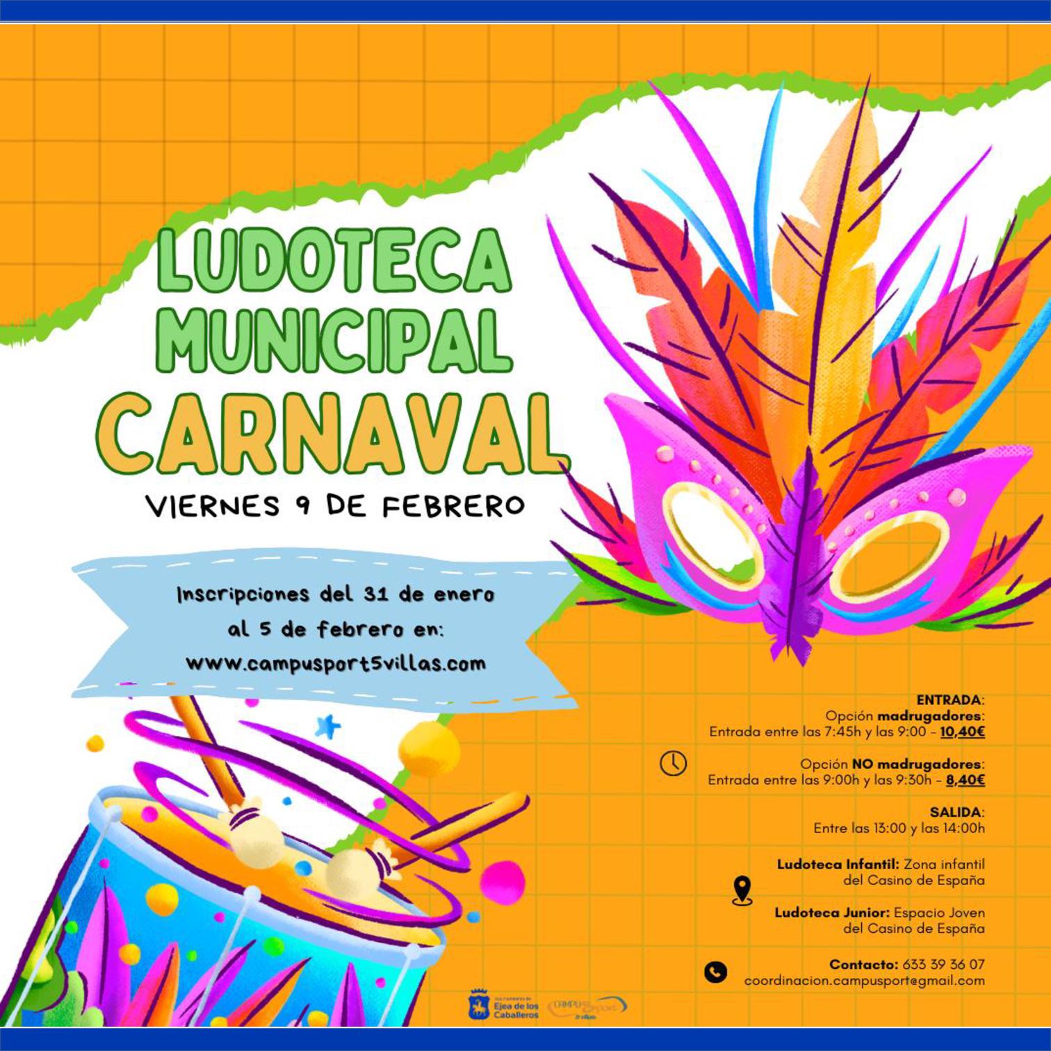 En este momento estás viendo La Ludoteca Municipal ofrece sus servicios el día 9 de febrero, día no lectivo según el calendario escolar, por la festividad de Carnaval