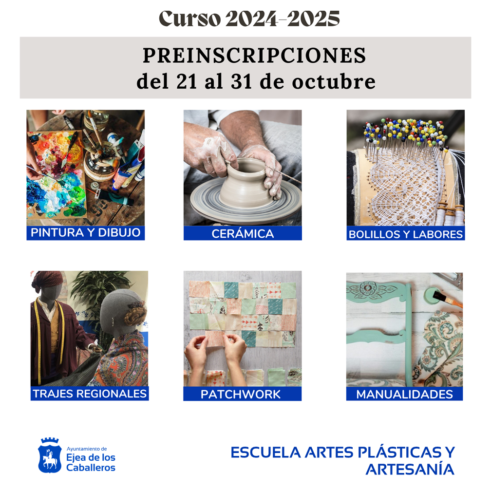 En este momento estás viendo Apertura del plazo de preinscripciones para el curso 2024-2025 de la Escuela Municipal de Artes Plásticas y Artesanías