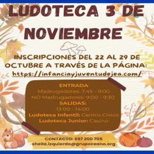 Lee más sobre el artículo La ludoteca municipal ofrece sus servicios el lunes día 3 de noviembre, día no lectivo según calendario escolar