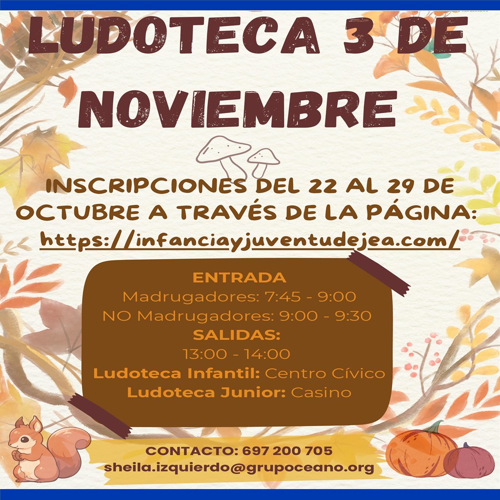 En este momento estás viendo La ludoteca municipal ofrece sus servicios el lunes día 3 de noviembre, día no lectivo según calendario escolar