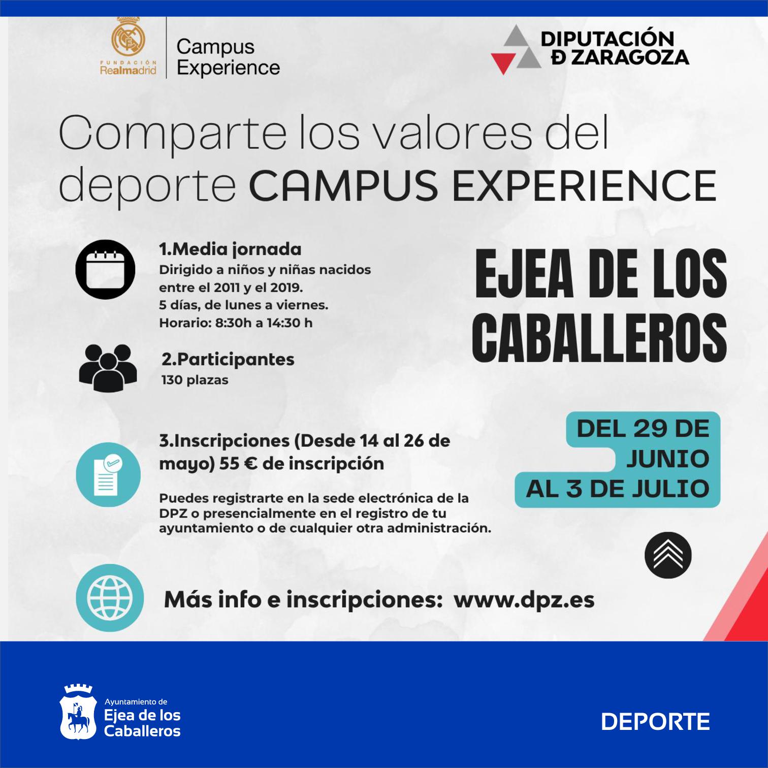 En este momento estás viendo Las inscripciones para el campus de fútbol que la Fundación Real Madrid y la Diputación de Zaragoza impartirán este verano en Ejea se abren este jueves, día 14 de mayo de 2026.