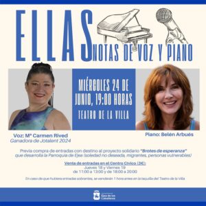 Lee más sobre el artículo “ELLAS”: Concierto para cerrar el programa de fiestas de San Juan con la voz de Mª Carmen Rived, acompañada al piano por Belén Arbués