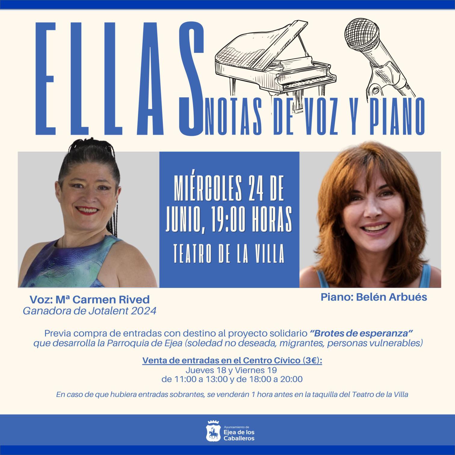 En este momento estás viendo “ELLAS”: Concierto para cerrar el programa de fiestas de San Juan con la voz de Mª Carmen Rived, acompañada al piano por Belén Arbués